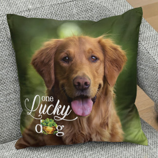 St. Patrick's Day Lucky Dog Custom Photo Throw Pillow