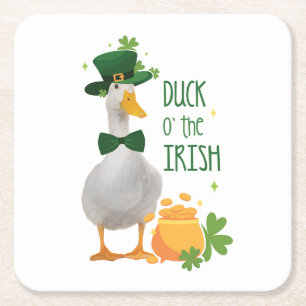 St. Patricks Day Lucky Duck Square Paper Coaster