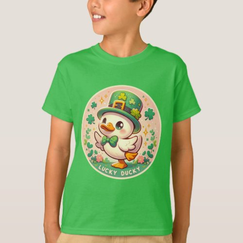 St Patricks Day Lucky Ducky Design for Kids T_Shirt