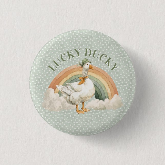  St Patrick's Day Lucky Ducky with Rainbow Button (Front)