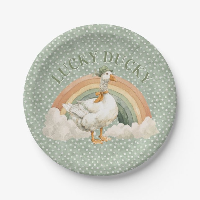  St Patrick's Day Lucky Ducky with Rainbow Paper Plates (Front)