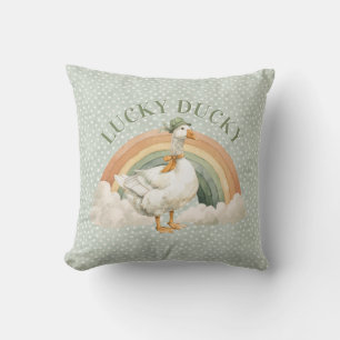  St Patrick's Day Lucky Ducky with Rainbow Throw Pillow