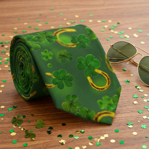 St Patricks Day Lucky Girl Green & Gold Clover Neck Tie