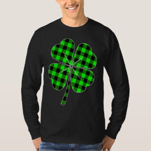 St Patricks Day Lucky Green Buffalo Plaid Shamrock T-Shirt