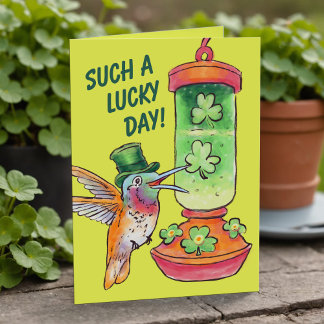 St Patrick's Day Lucky Green Hummingbird Feeder Holiday Card
