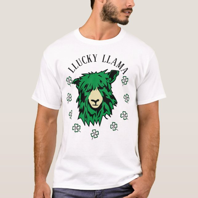 St. Patrick's Day Lucky Green Llama T-Shirt (Front)