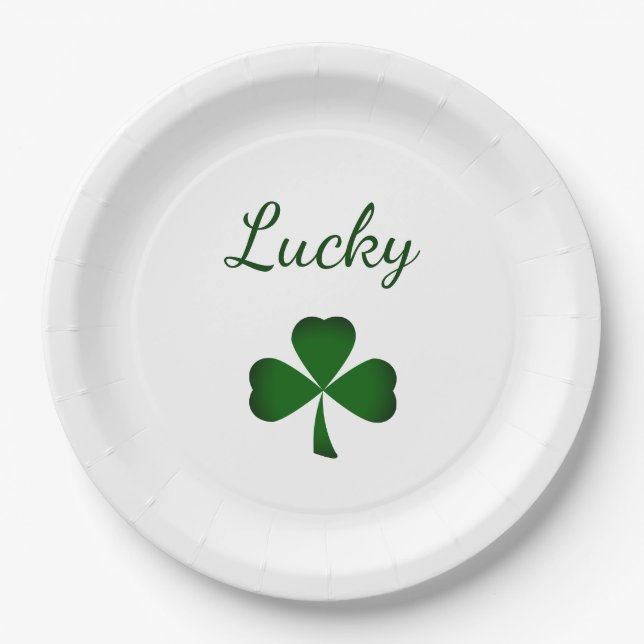 St. Patrick's Day Lucky Green Shamrock  Paper Plates (Front)