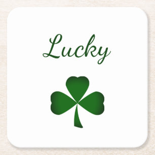St. Patrick's Day Lucky Green Shamrock Square Paper Coaster