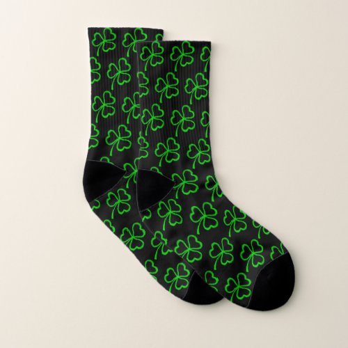 St Patricks Day Lucky Green Shamrocks Pattern Socks