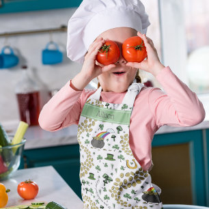 St Patricks Day Lucky Green Shamrocks Rainbow Apron