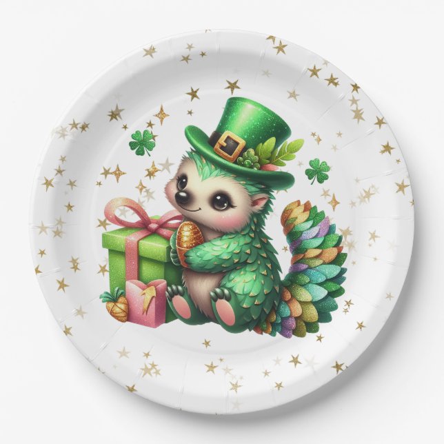 St. Patrick's Day Lucky Hedgehog Paper Plates (Front)