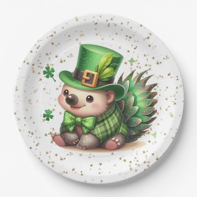 St. Patrick's Day Lucky Hedgehog Paper Plates (Front)