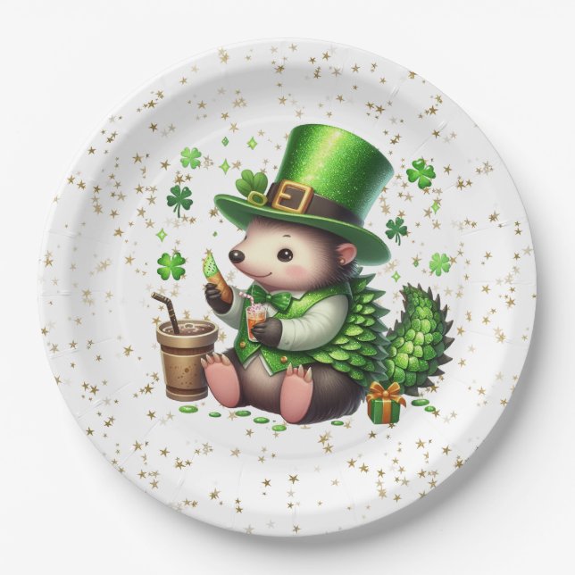St. Patrick's Day Lucky Hedgehog Paper Plates (Front)