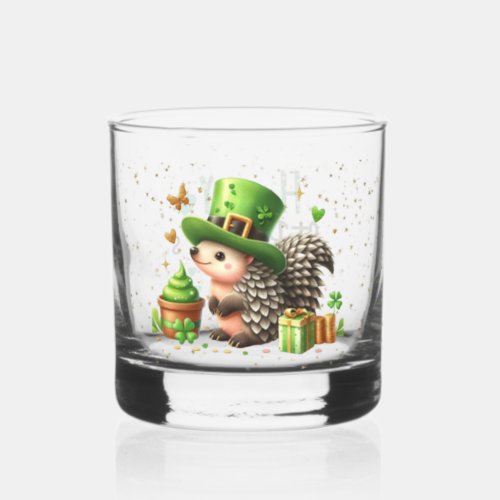 St Patricks Day Lucky Hedgehogs Whiskey Glass