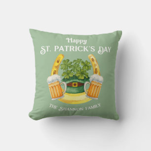St. Patrick's Day Lucky Horseshoe on Green Throw Pillow