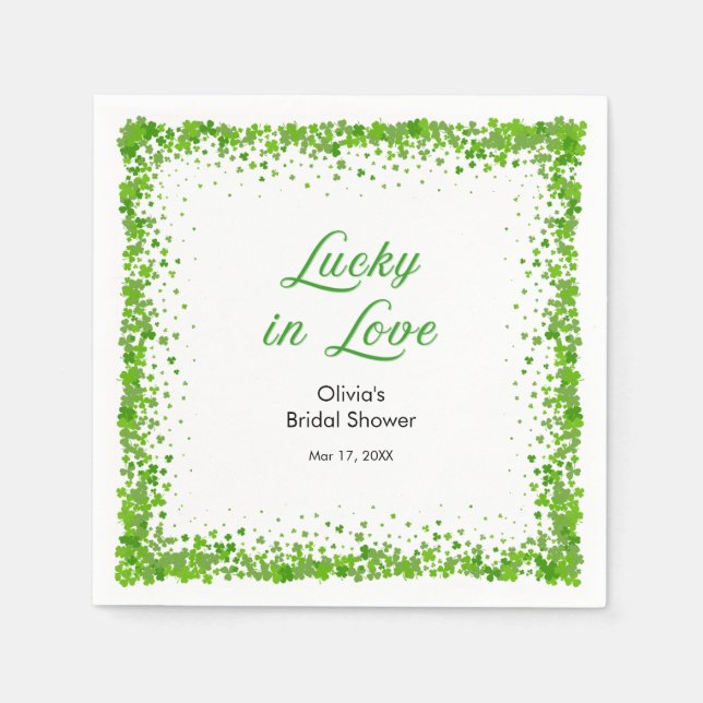 St Patrick's Day Lucky in Love Bridal Shower  Napkins (Front)