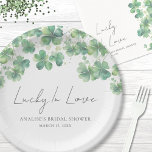 St. Patrick's Day Lucky In Love Bridal Shower Paper Plates<br><div class="desc">Lucky in Love St. Patrick’s Day Bridal Shower Party Plate. Celebrate the bride-to-be with this festive and charming design, perfect for a St. Patrick’s Day bridal shower. The plate features vibrant watercolor clovers or shamrocks adorning the top in a mix of fresh green tones, adding a lively and elegant touch....</div>