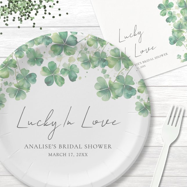 St. Patrick's Day Lucky In Love Bridal Shower Paper Plates (Lucky In Love St. Patrick's Day Bridal Shower Paper Plates)