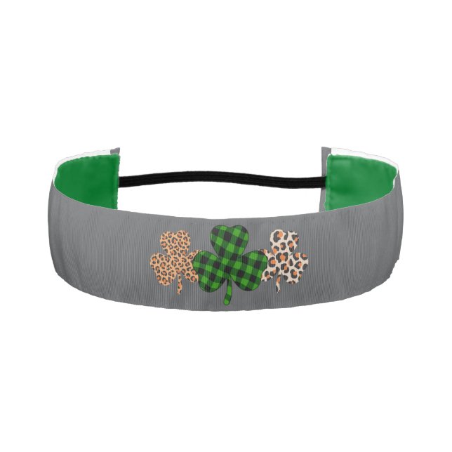 St Patricks Day Lucky Irish Green Plaid Shamrock  Athletic Headband (Front)