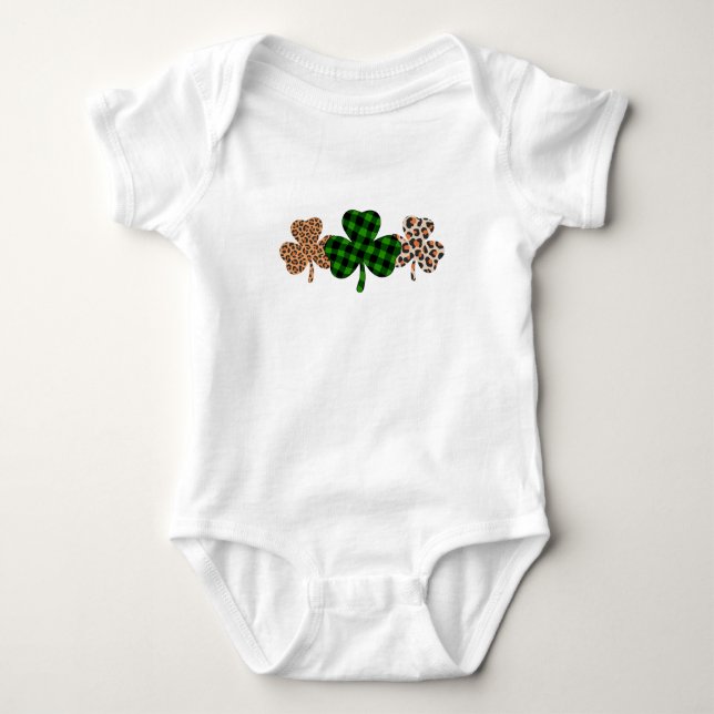 St Patricks Day Lucky Irish Green Plaid Shamrock  Baby Bodysuit (Front)