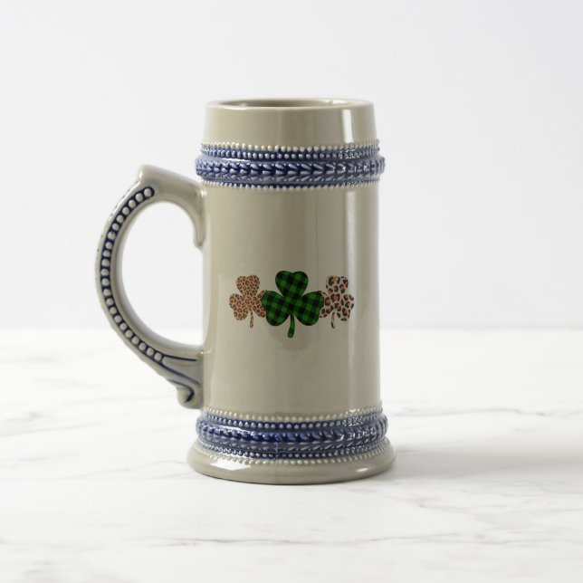 St Patricks Day Lucky Irish Green Plaid Shamrock  Beer Stein (Left)