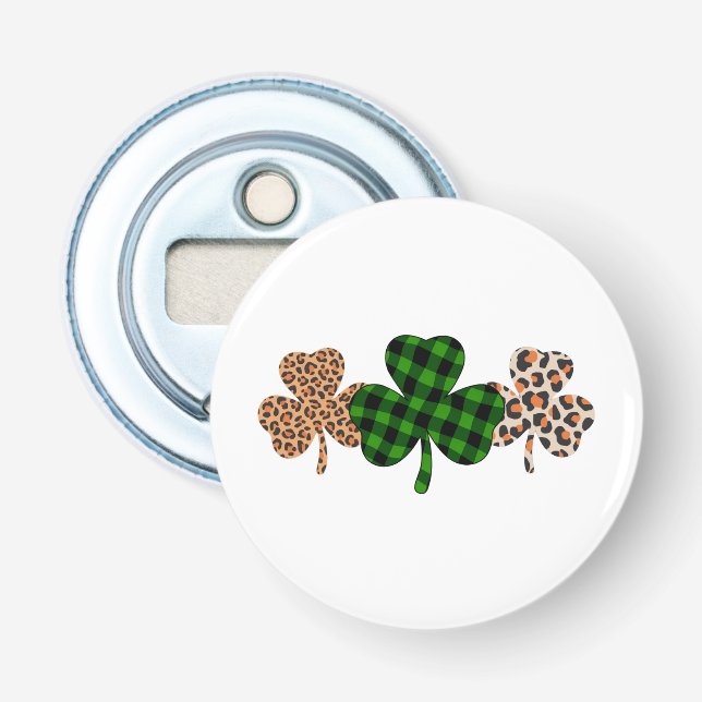 St Patricks Day Lucky Irish Green Plaid Shamrock  Bottle Opener (Front)