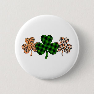 St Patricks Day Lucky Irish Green Plaid Shamrock  Button