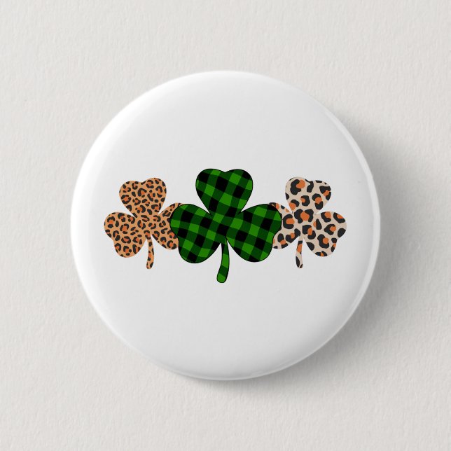 St Patricks Day Lucky Irish Green Plaid Shamrock  Button (Front)