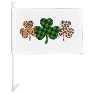 St Patricks Day Lucky Irish Green Plaid Shamrock  Car Flag