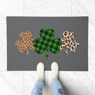 St Patricks Day Lucky Irish Green Plaid Shamrock  Doormat