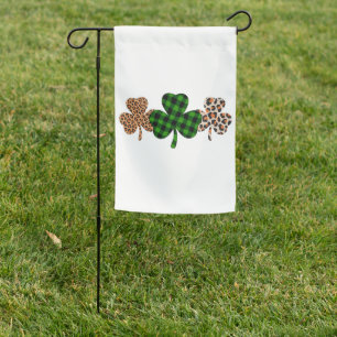 St Patricks Day Lucky Irish Green Plaid Shamrock  Garden Flag