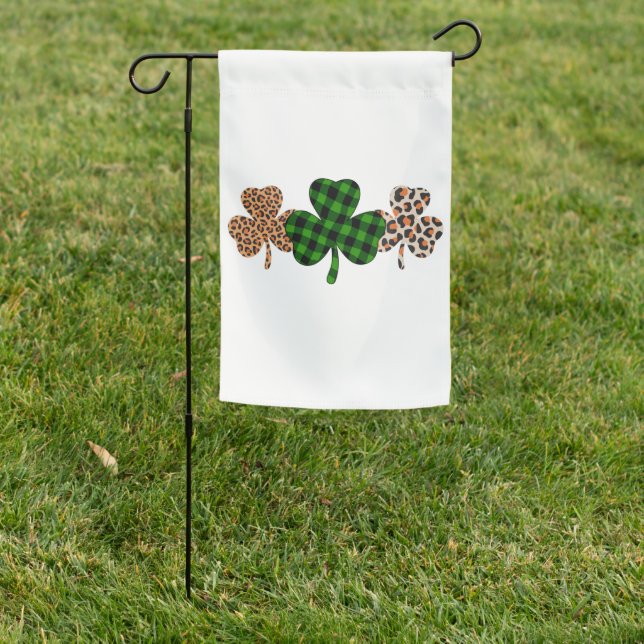 St Patricks Day Lucky Irish Green Plaid Shamrock  Garden Flag (In SItu)