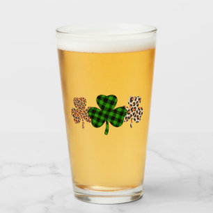 St Patricks Day Lucky Irish Green Plaid Shamrock  Glass