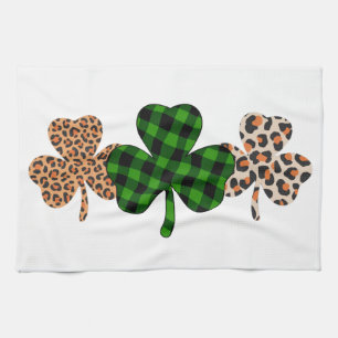 St Patricks Day Lucky Irish Green Plaid Shamrock  Kitchen Towel