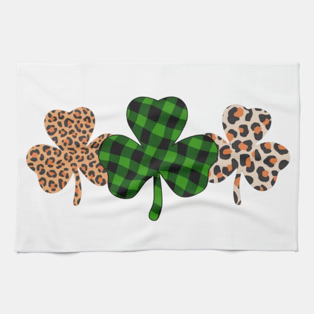St Patricks Day Lucky Irish Green Plaid Shamrock  Kitchen Towel (Horizontal)