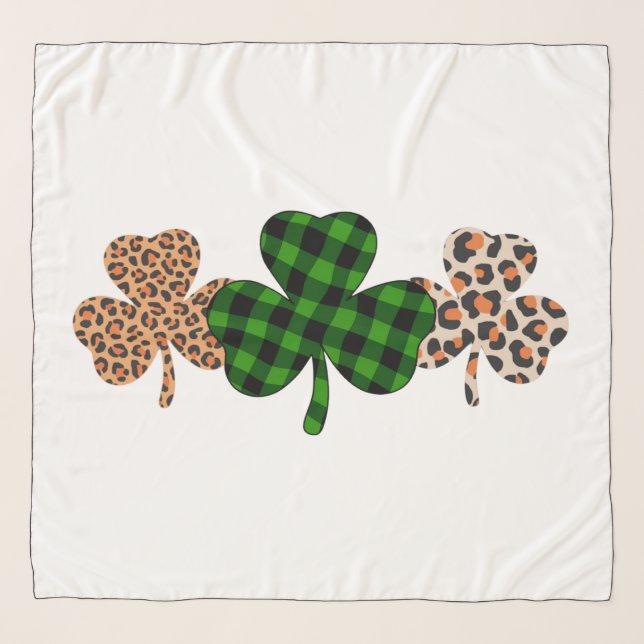 St Patricks Day Lucky Irish Green Plaid Shamrock  Scarf (Front)