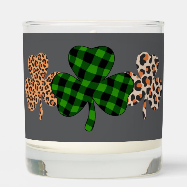 St Patricks Day Lucky Irish Green Plaid Shamrock  Scented Candle (Front)