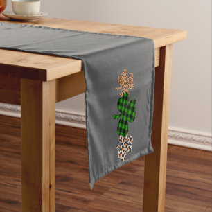 St Patricks Day Lucky Irish Green Plaid Shamrock Short Table Runner
