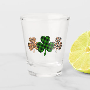 St Patricks Day Lucky Irish Green Plaid Shamrock Shot Glass