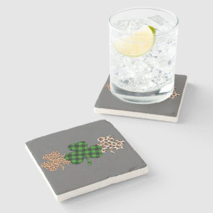 St Patricks Day Lucky Irish Green Plaid Shamrock  Stone Coaster
