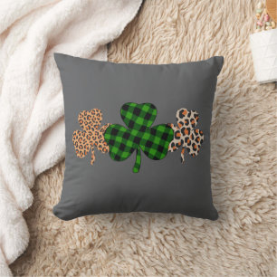 St Patricks Day Lucky Irish Green Plaid Shamrock Throw Pillow