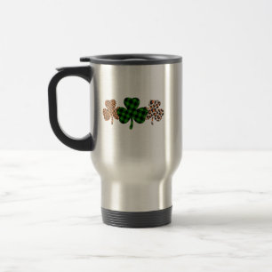 St Patricks Day Lucky Irish Green Plaid Shamrock  Travel Mug