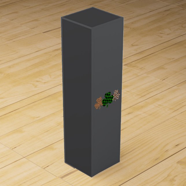 St Patricks Day Lucky Irish Green Plaid Shamrock  Wine Box (Front)