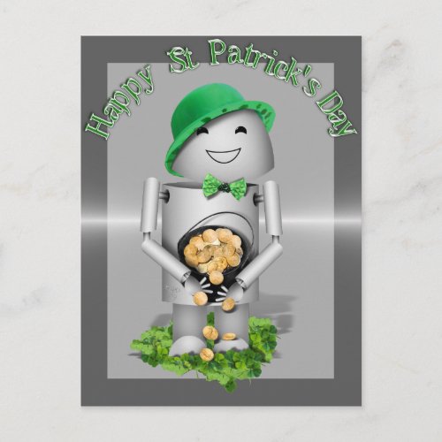 St Patricks Day  Lucky Lil Robo_x9 Postcard