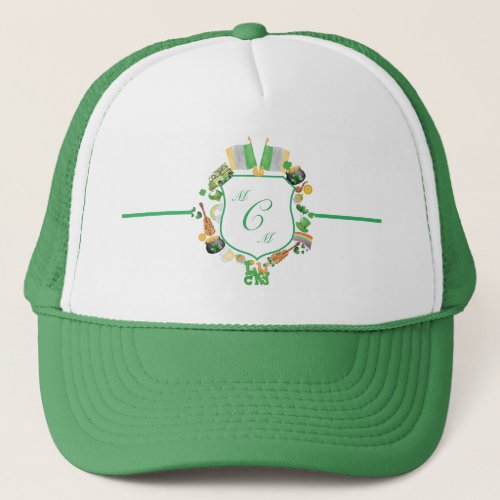 St Patricks day Lucky Monogram Crest Trucker Hat