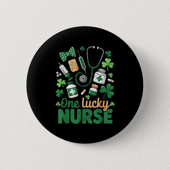 St Patricks Day Lucky Nurse Shamrock Medical  Button (Front)