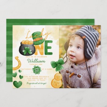 St Patricks Day Lucky One 1st Birthday Invitation by PerfectPrintableCo at Zazzle