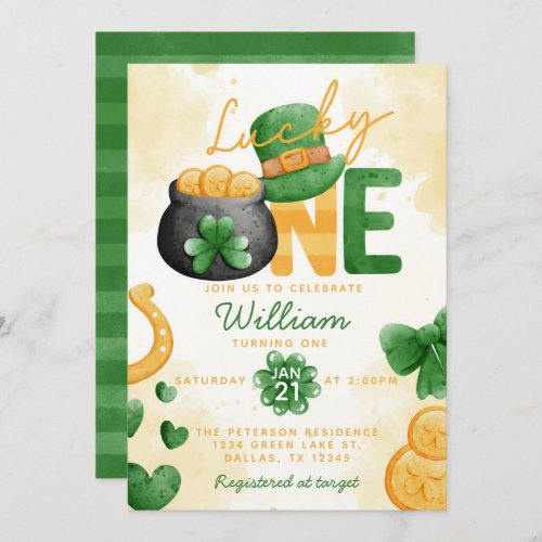 St Patricks Day Lucky ONE 1st Birthday Invitation