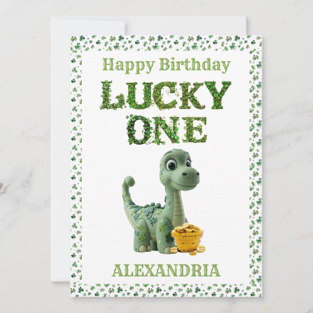 St Patrick's Day Lucky One Dinosaur Card (Front)