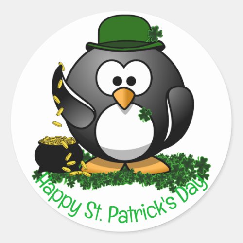 St Patricks Day Lucky Penguin  Classic Round Sticker